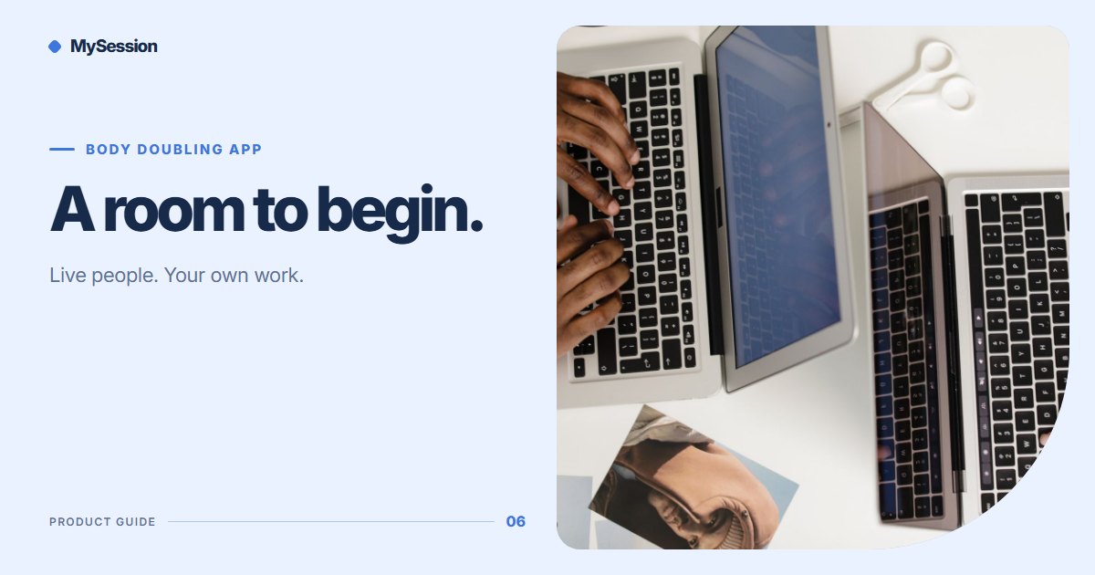 Hands type beside two open laptops at a desk and the words A room to begin