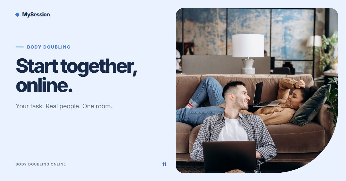 A man and a woman with laptops on a sofa at home beside the words Start together, online