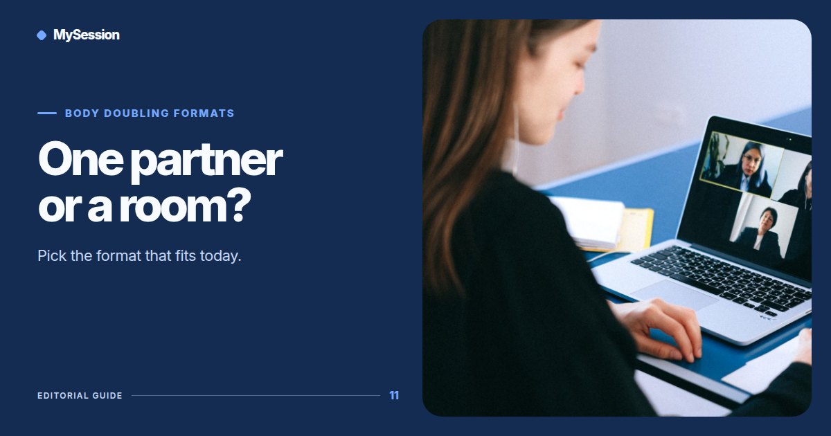 Woman takes notes during a laptop video call beside the words One partner or a room?