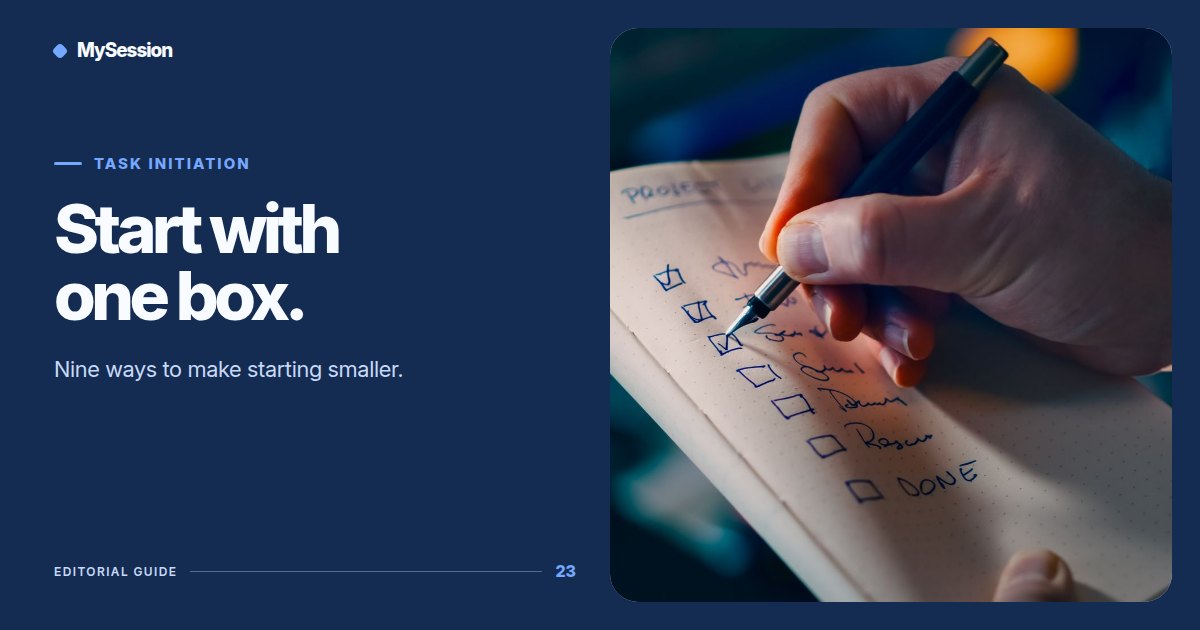 Hand writes a checklist in a notebook beside the words Start with one box.